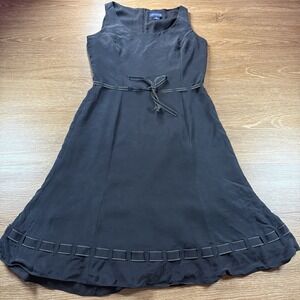 Ann Taylor Women's 10 Black Silk Sleeveless Fit Flare Dress Bow Waist Workwear